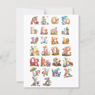 Charcaters alphabet letters postcard