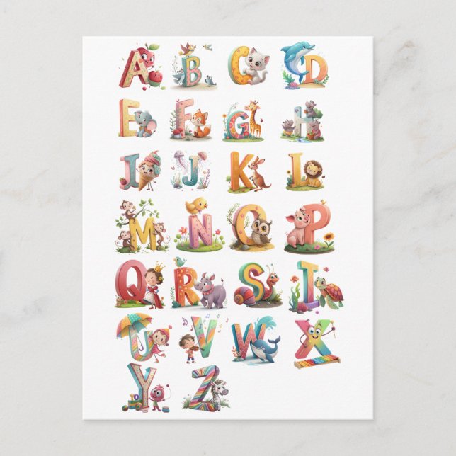 Charcaters alphabet letters postcard (Front)