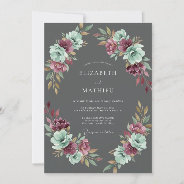 Charcoal Amethyst Painted Wedding Invitation (Front)