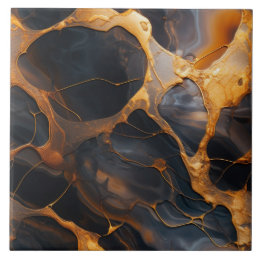 Charcoal and Amber Marble Relief Effect Ceramic Tile