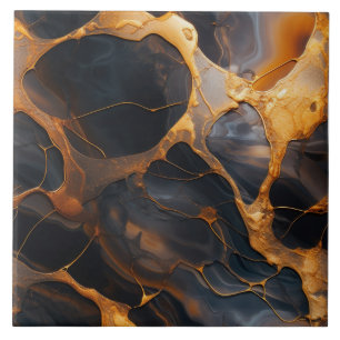 Charcoal and Amber Marble Relief Effect Ceramic Tile