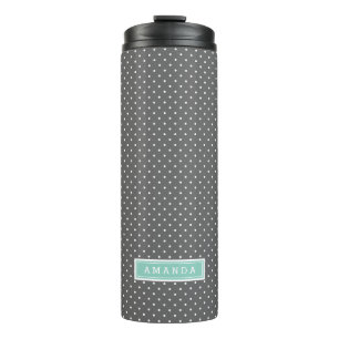Charcoal and Aqua Tiny Dots Monogram Thermal Tumbler