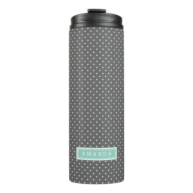 Charcoal and Aqua Tiny Dots Monogram Thermal Tumbler (Front)