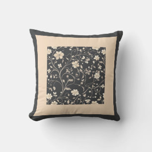 Charcoal and beige floral cushion