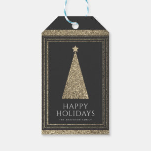 Charcoal and Copper Gold Glitter Christmas Tree Gift Tags