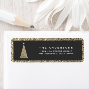 Charcoal and Copper Gold Glitter Christmas Tree Return Address Label