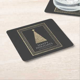 Charcoal and Copper Gold Glitter Christmas Tree Square Paper Coaster