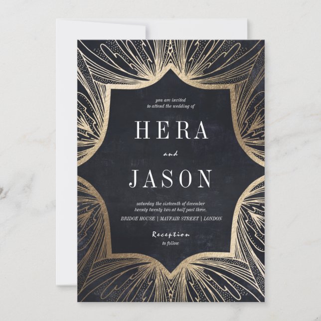 Charcoal and Faux gold Art Nouveau invite, Invitation (Front)