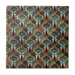 Charcoal and Gold Art Deco with Teal Accents Ceramic Tile