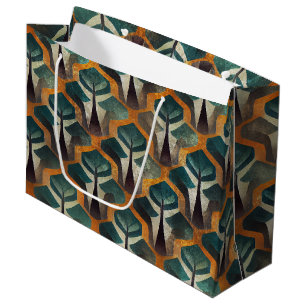 Charcoal and Gold Art Deco with Teal Accents Large Gift Bag