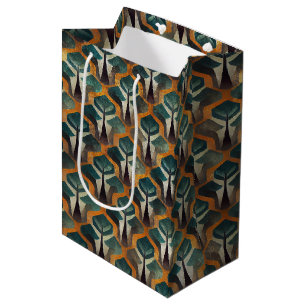 Charcoal and Gold Art Deco with Teal Accents Medium Gift Bag