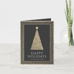 Charcoal and Gold Glitter Photo Christmas Tree Holiday Card
