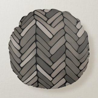 Charcoal and Grey Herringbone Elegant Geometric Round Cushion