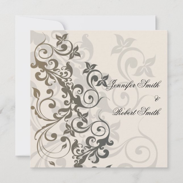 Charcoal and Ivory Filigree Wedding Invitation (Front)