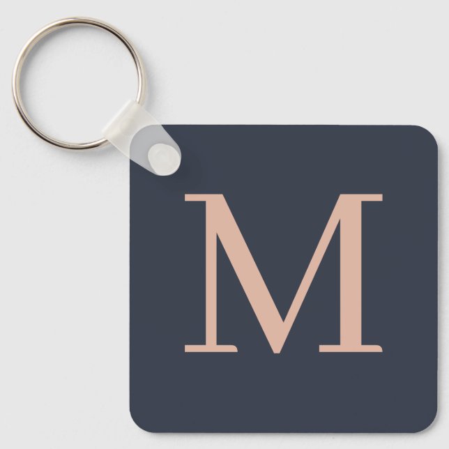 Charcoal and Light Pink Personalised Monogrammed  Key Ring (Front)