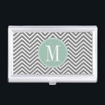 Charcoal and Mint Green Chevrons Custom Monogram Business Card Holder<br><div class="desc">Add your monograms to this trendy and graphic pattern with popular colours.</div>