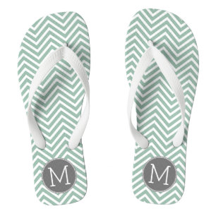 Charcoal and Mint Green Chevrons Custom Monogram Thongs