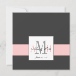 Charcoal and Pink Monogram Wedding Invitation