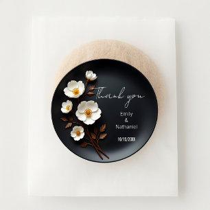 Charcoal and White Anemone Wedding Thank You  Classic Round Sticker