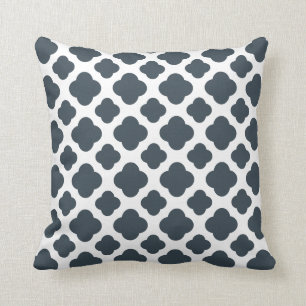 Charcoal and White Quatrefoil Pattern Cushion