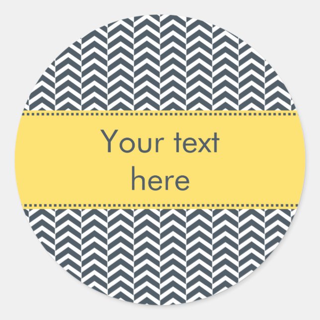 Charcoal and White with Yellow Chevron Classic Round Sticker (Front)