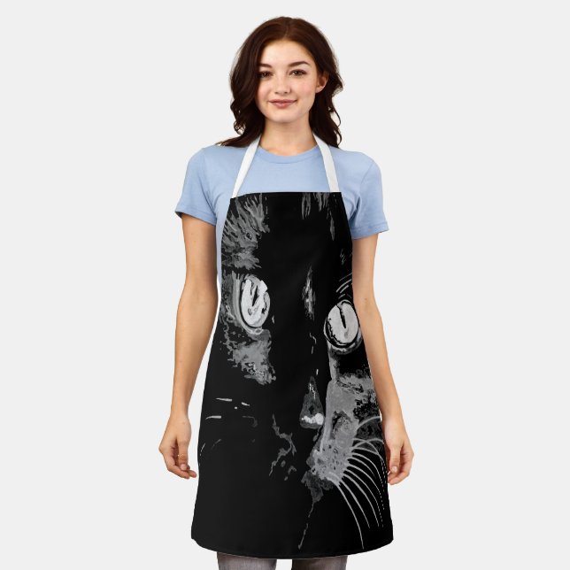 Charcoal Artistic Black Cat Portrait Apron (Worn)
