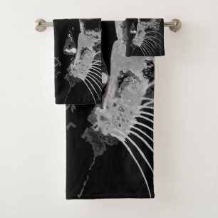 Charcoal Artistic Black Cat Portrait Bath Towel Set