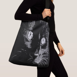 Charcoal Artistic Black Cat Portrait Crossbody Bag