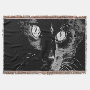 Charcoal Artistic Black Cat Portrait Throw Blanket