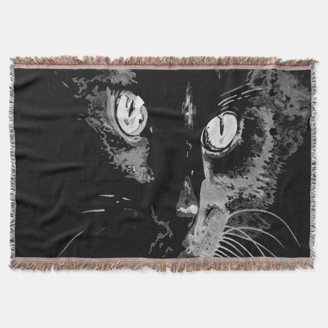 Charcoal Artistic Black Cat Portrait Throw Blanket (Front)