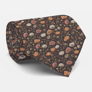Charcoal Autumn Poppy Meadow Personalised Wedding Tie