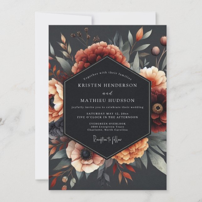 Charcoal Baroque Flora Wedding Invitation (Front)