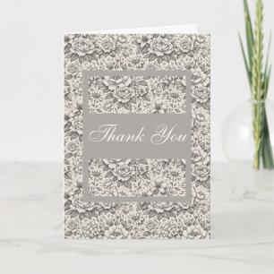 Charcoal Black and White Etched Flowers Classic Thank You Card