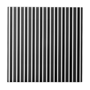 Charcoal, Black and White Stripes Ceramic Tile