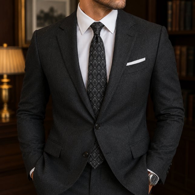 Charcoal Black Diamond Geometric Tie (Creator Uploaded)
