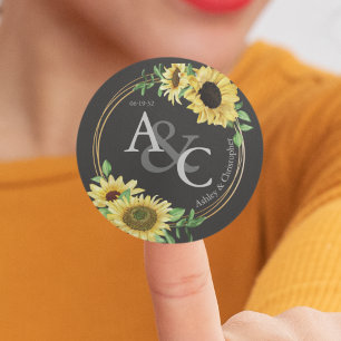Charcoal Black • Elegant Modern Wedding Classic Round Sticker