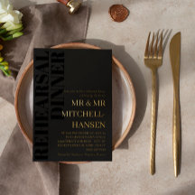 Charcoal Black & Gold Typography Rehearsal Dinner
