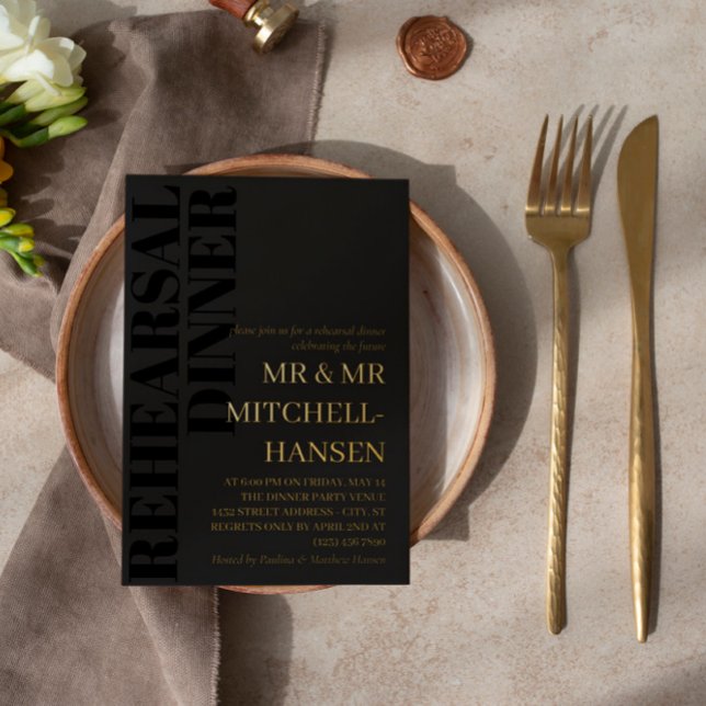 Charcoal Black & Gold Typography Rehearsal Dinner (Creator Uploaded)