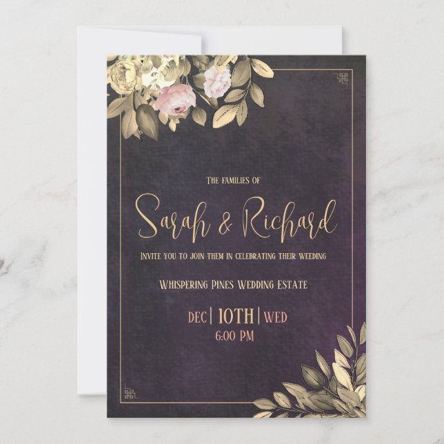 Charcoal Black & Gold Wedding Invitation (Front)