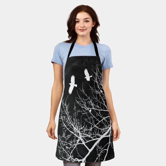 Charcoal Black Gothic Crows Trees Gothic Apron (Worn)