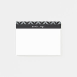 Charcoal, Black LG Chevron Black Name Monogram Post-it Notes