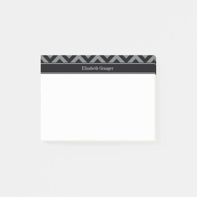 Charcoal, Black LG Chevron Black Name Monogram Post-it Notes (Front)