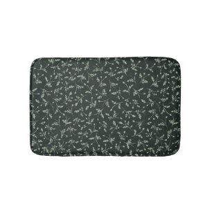 Charcoal Black Modern Farmhouse Daisy Buds Pattern Bath Mat