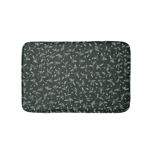 Charcoal Black Modern Farmhouse Daisy Buds Pattern Bath Mat (Front)