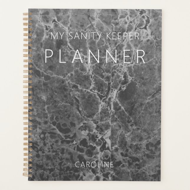 Charcoal Black Modern Marble Planner (Front)