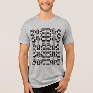 Charcoal Black Small Tiled Shapes Lines Art Design Tri-Blend Shirt