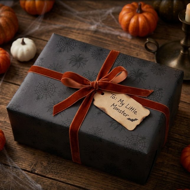 Charcoal Black Spider Web Halloween Wrapping Paper (Creator Uploaded)