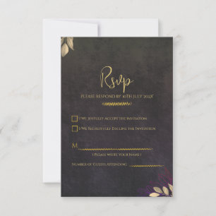 Charcoal Black Velvet Luxe Gold Wedding RSVP Card