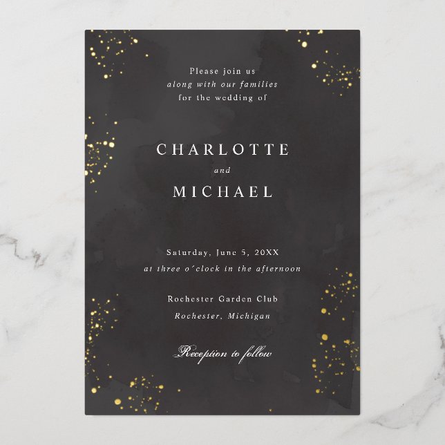 charcoal black watercolor wedding gold (Front)