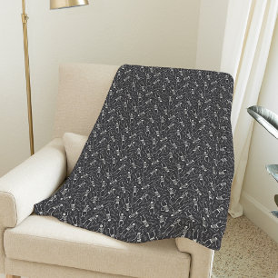 Charcoal Black & White Halloween Skeleton Pattern Fleece Blanket